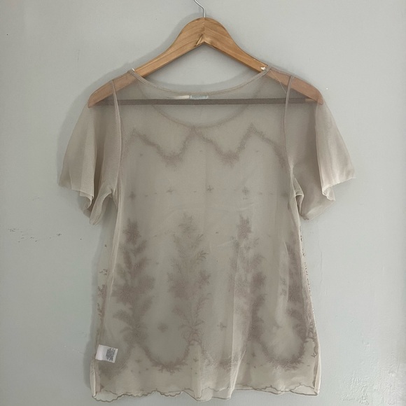 Kimchi Blue Tea Stain Art Dec Chiffon Floral Embroidered Top XS - Picture 5 of 5